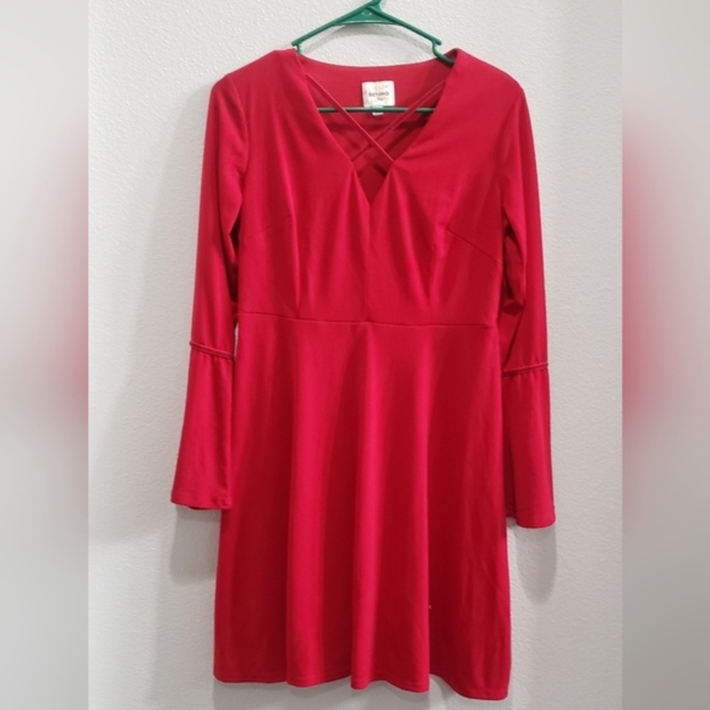 Ashley Gram red mini dress, ruffled skirt, bell sleeves plus size 2